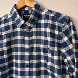 Barbour International Shirt Mens Medium Haden Blue Plaid Button Down Cotton